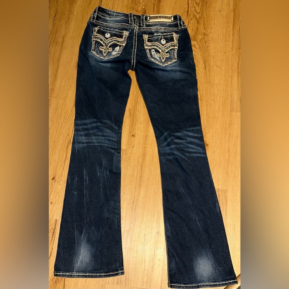 Rock Revival Easy Boot Meri Dark Blue Denim Jeans with Contrast Stitching - Picture 8 of 10